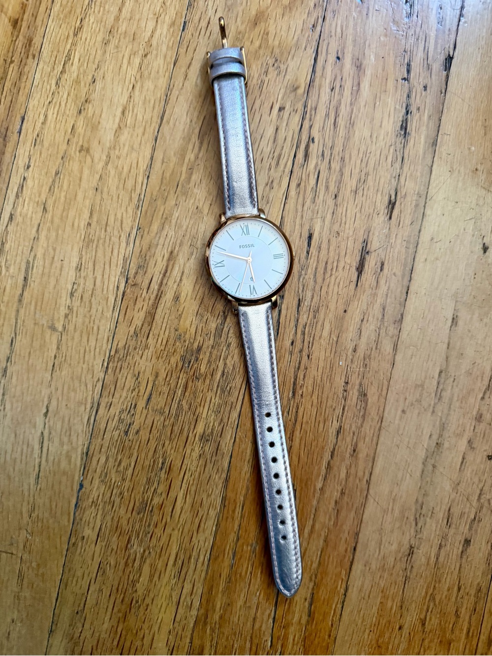 Fossil Rose Gold Case with Metallic Leather Strap Watch